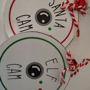 Christmas Camera Gift Tags - Elf & Santa - White with Red and Green
